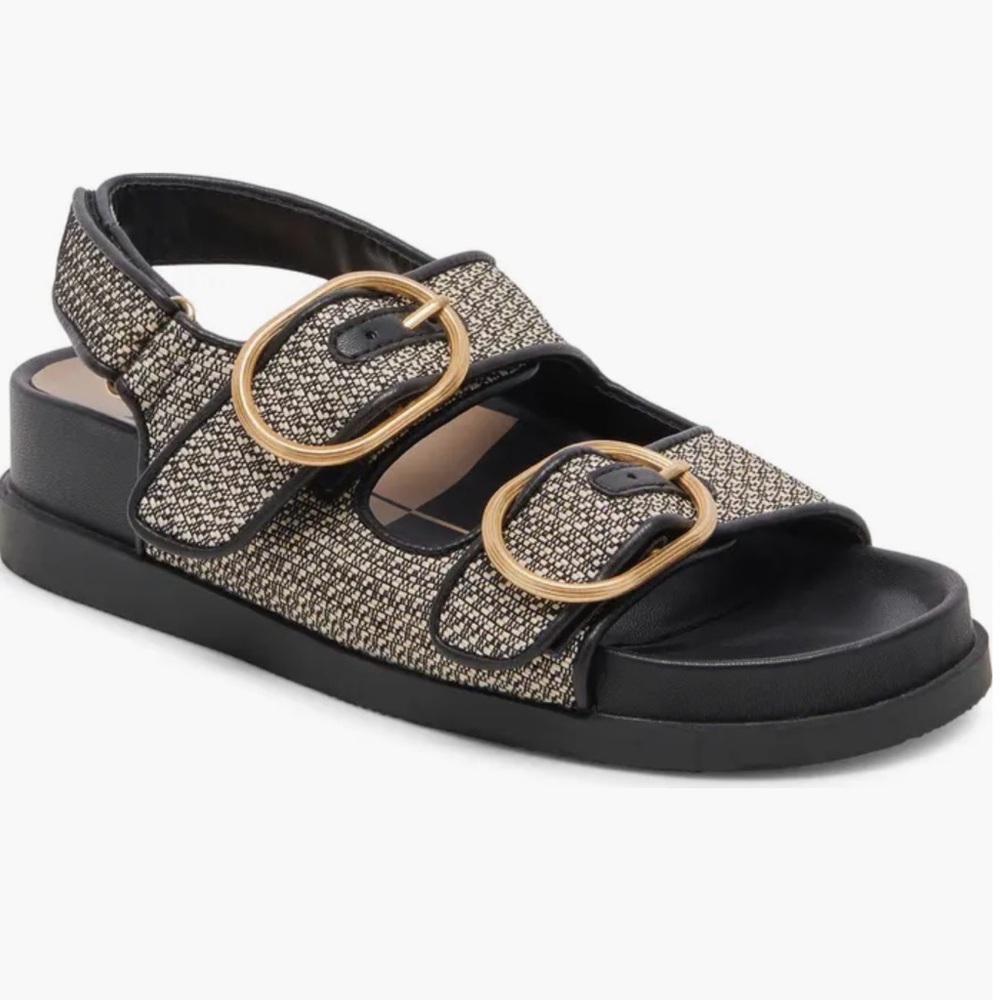 Dolce Vita Black and Gold Buckle Sandals